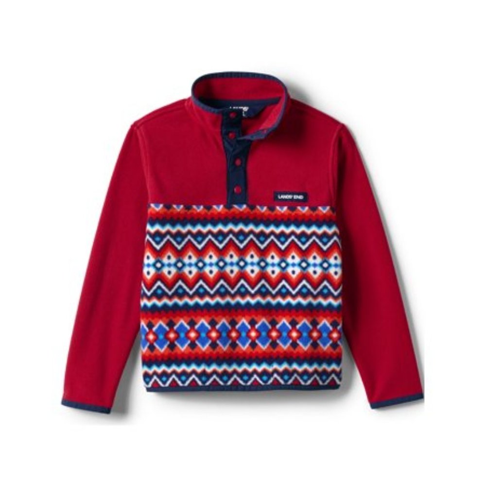 Lands' End Heritage Fleece Snap Neck Pullover, Boy's, Size: Small(6/7), Red